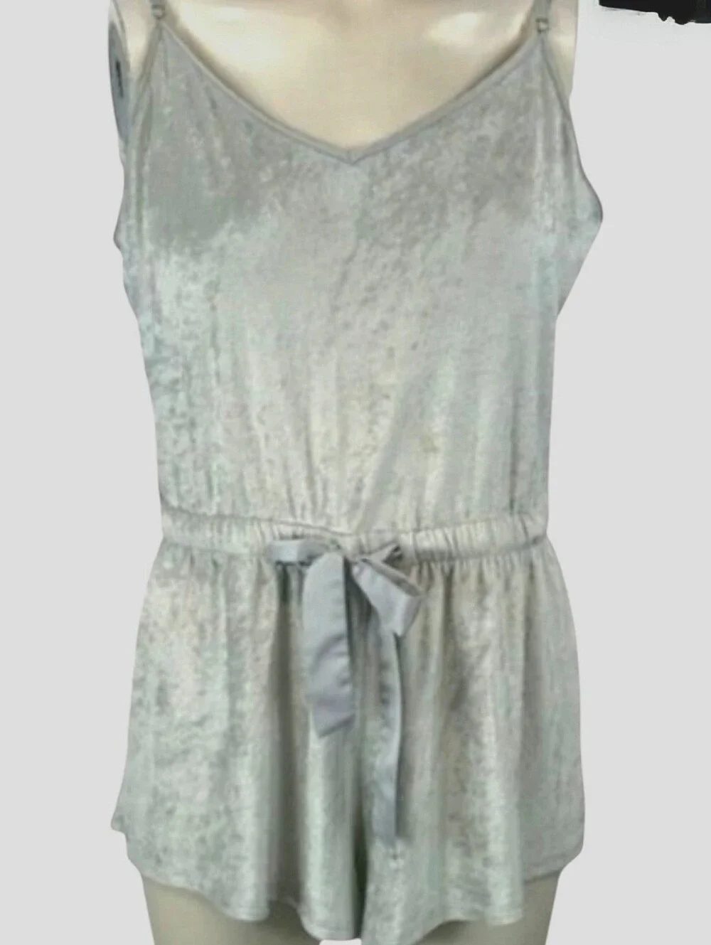 Victorias Secret Large 1 Pc Lounge Wear Romper Silver Crushed Velvet